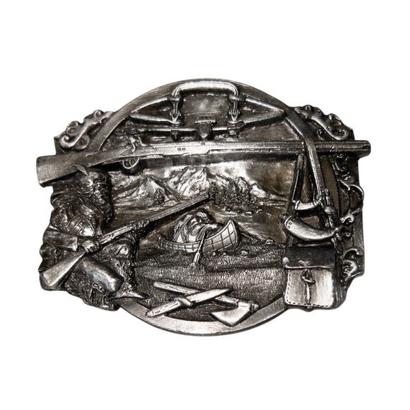 Vintage Hunting 1984 Siskiyou Pewter Belt Buckle for Fur Trappers Silver Toned - Picture 1 of 6